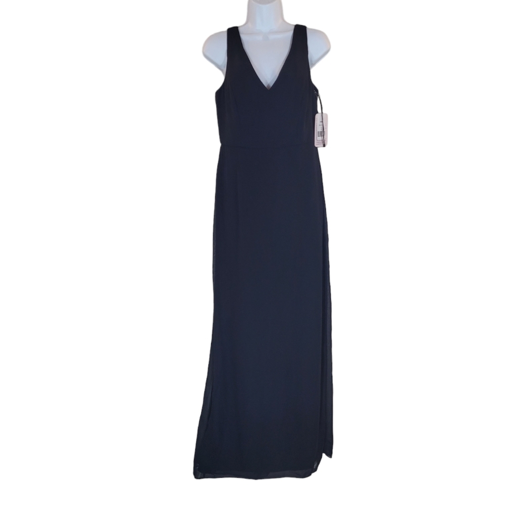 SOCIAL BRIDESMAID 8194 Black Sleeveless Tie Back Chiffon Trumpet Gown Size 8 R